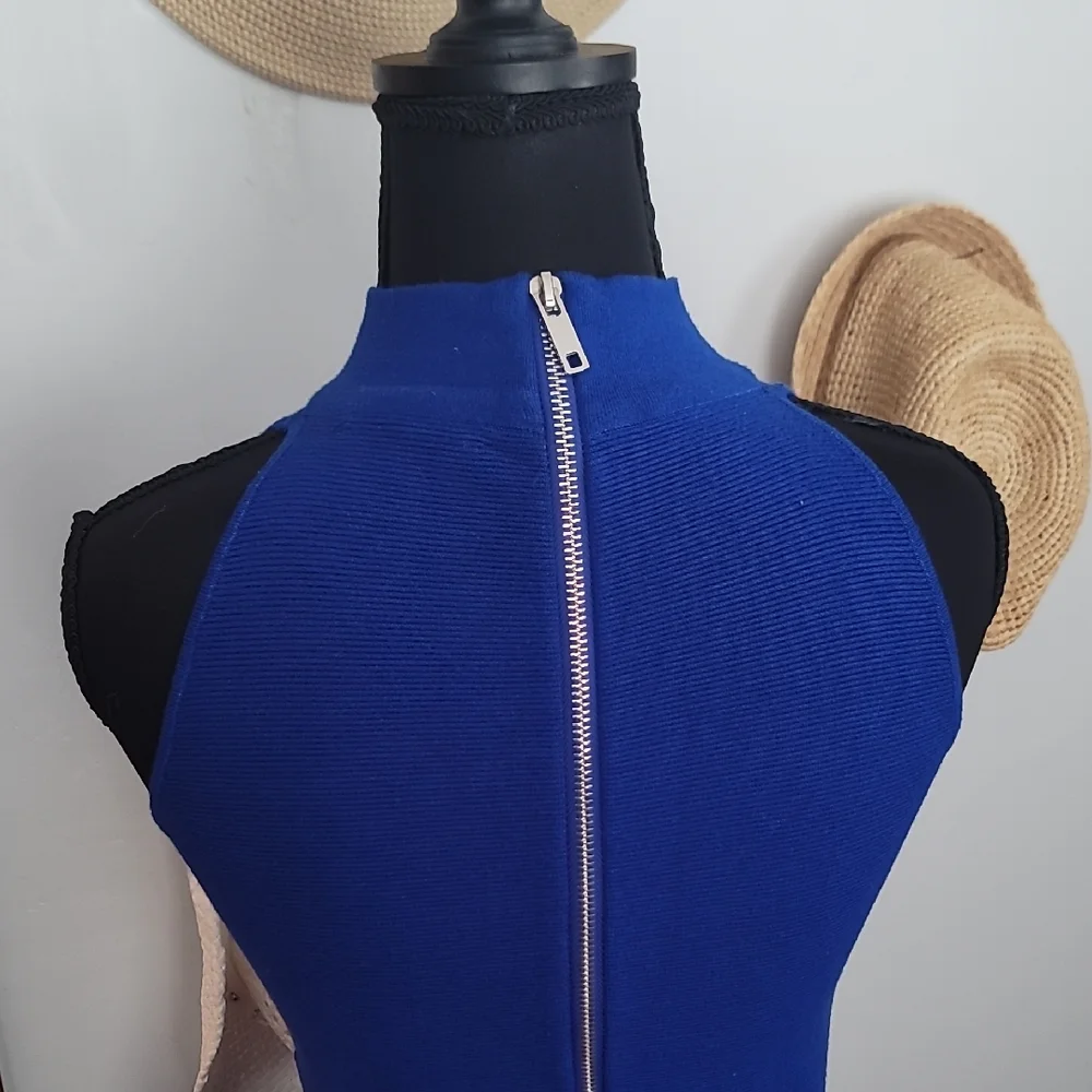 Olivaceous Vibrant Blue Bodycon  Halter Mini Dress - Picture 7 of 9